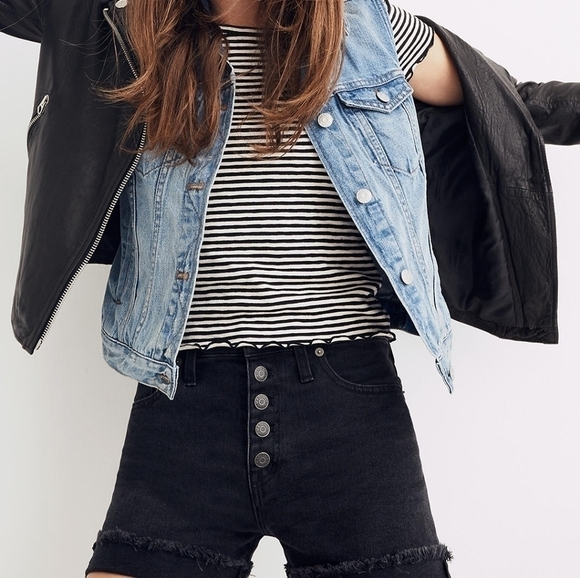 Madewell High-Rise Denim Boyshorts in Faded Black: - Picture 1 of 7